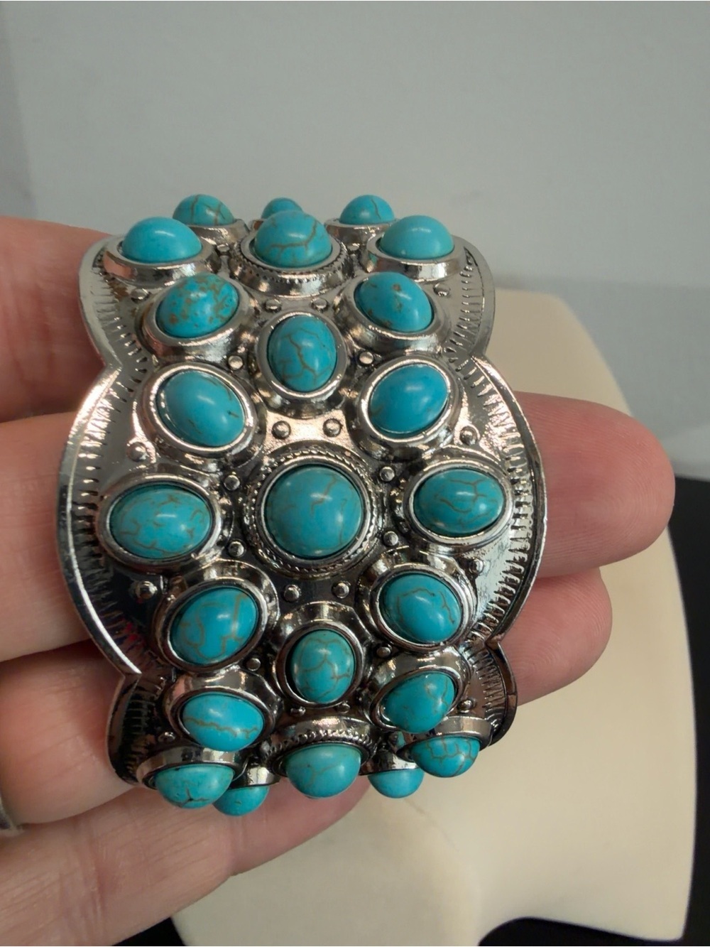 True To Form | Boho Southwestern Silver Plated Genuine Stone Cuff Bracelet - Picture 5 of 10